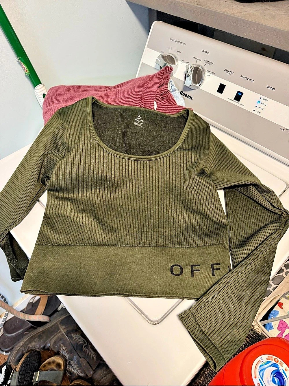 Offline by Aerie Ribbed Long Sleeve Crop Top Olive XXL
